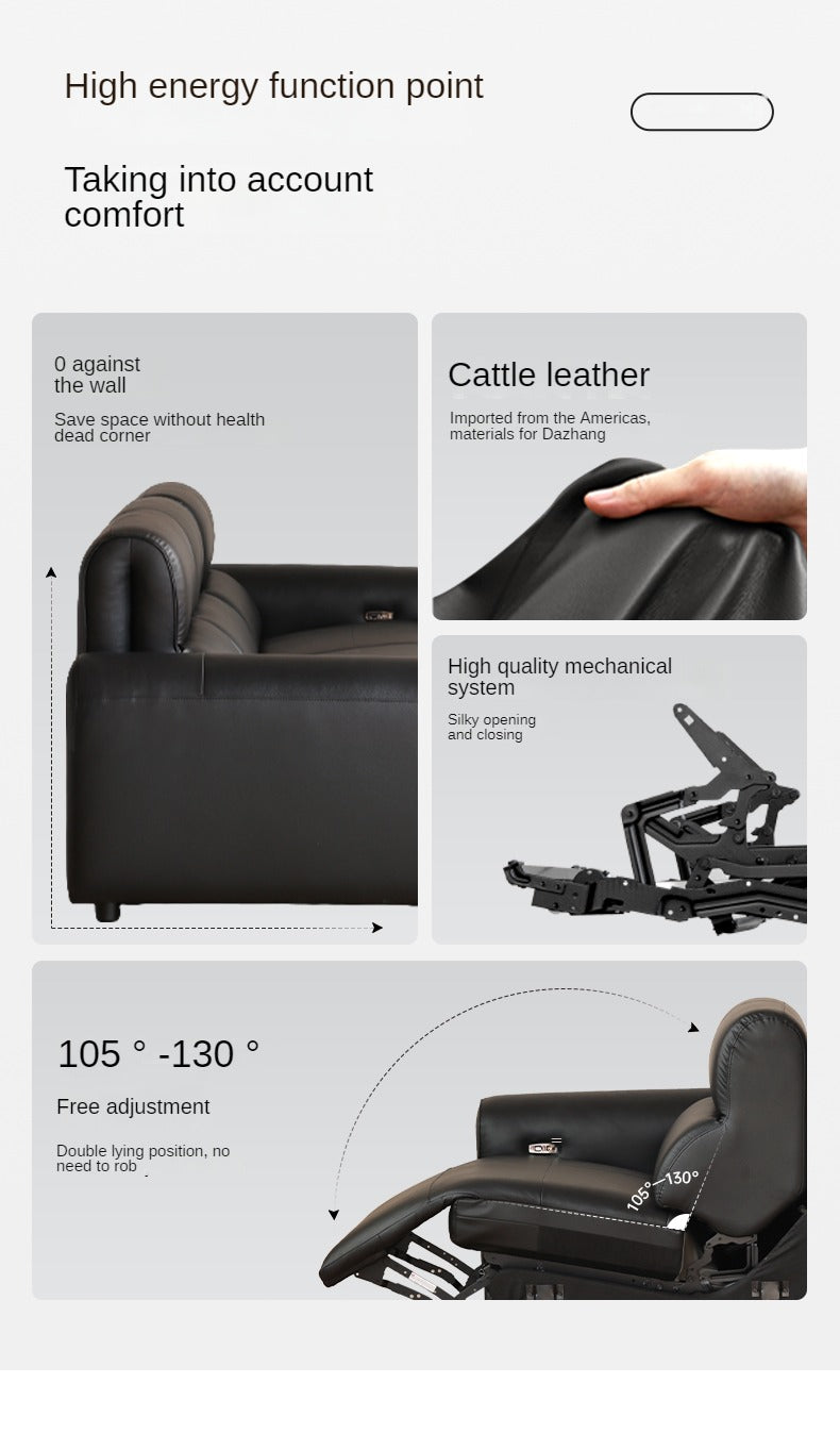 Leather Electric Italian Zero Wall Black Leather Sofa.