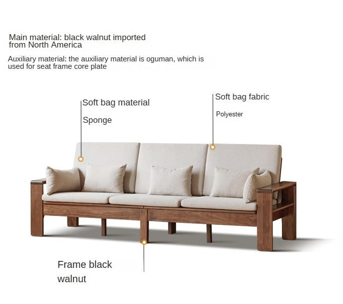 Black Walnut, Solid Sandalwood Fabric Sofa Nordic Dual-purpose Sofa-