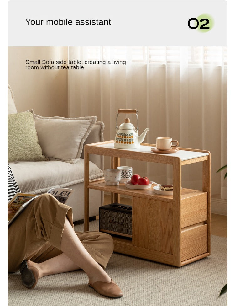Solid Wood Rock Plate Side Table Movable