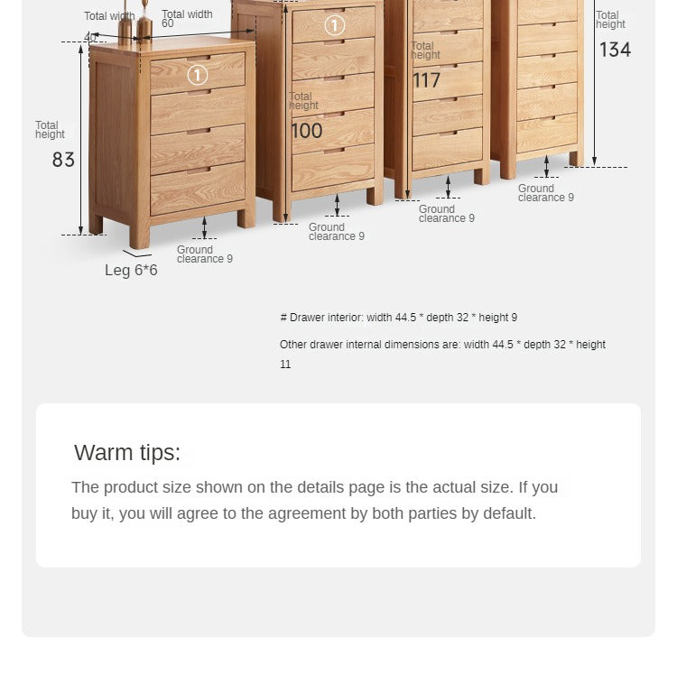 Oak Solid Wood, Solid Rubberwood Nordic Chest of Drawers