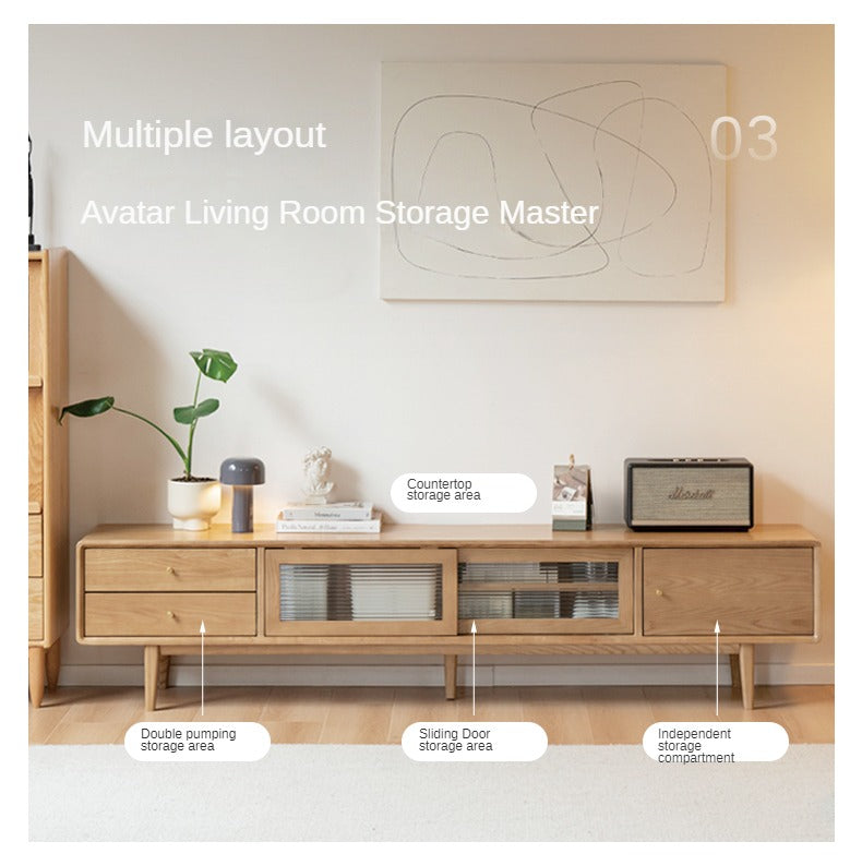 Ash Solid Wood Modern Locker Floor TV Cabinet.