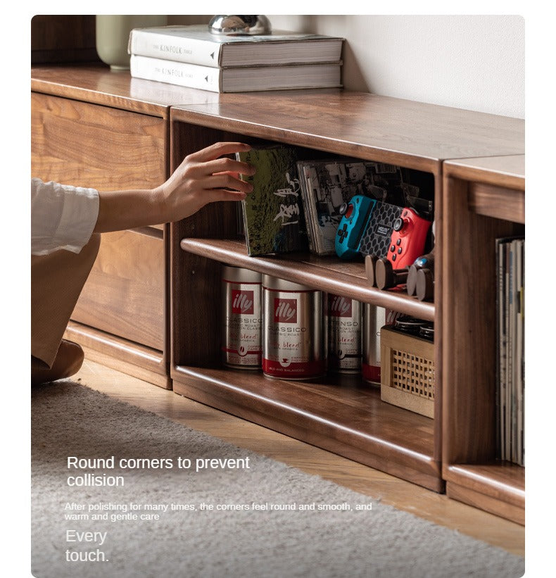 Black Walnut, Oak Solid Wood TV Cabinet Modern Module Combination Storage.