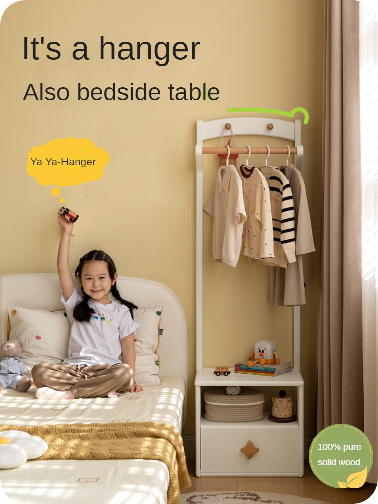 Poplar Solid Wood Clothes Hanger Nightstand-