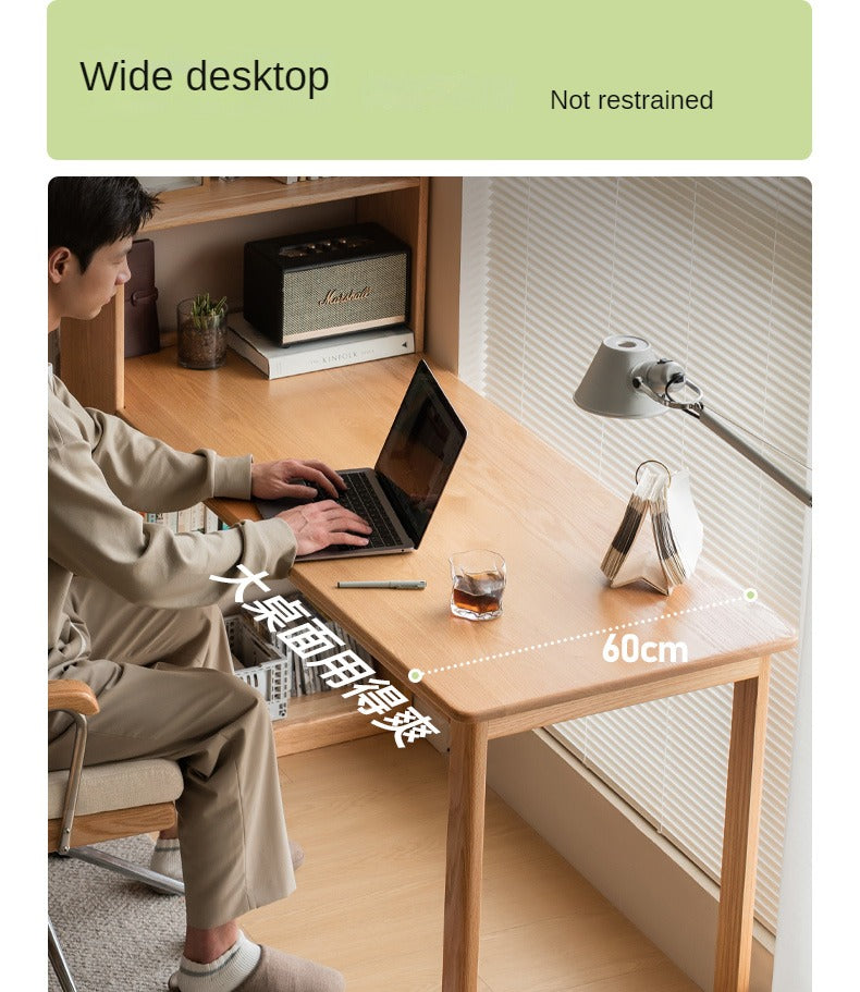 Oak Solid Wood Desk and Bookshelf Integrated Office Desk