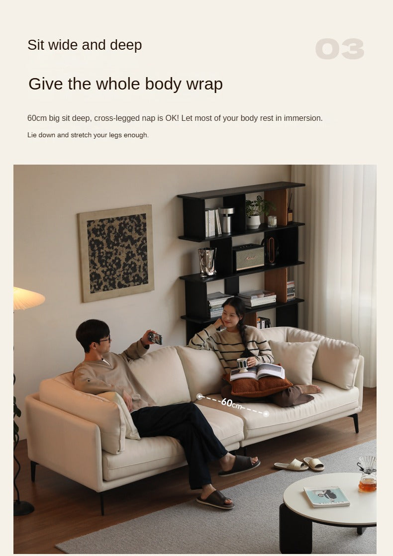 Fabric Straight Italian Down Sofa Cream Style.