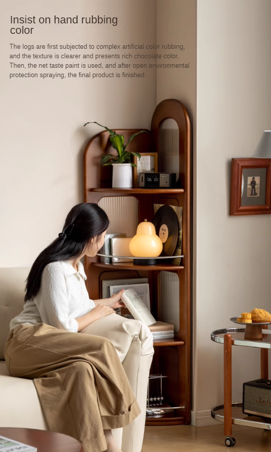Poplar, Cherry Solid Wood Retro Corner Bookshelf