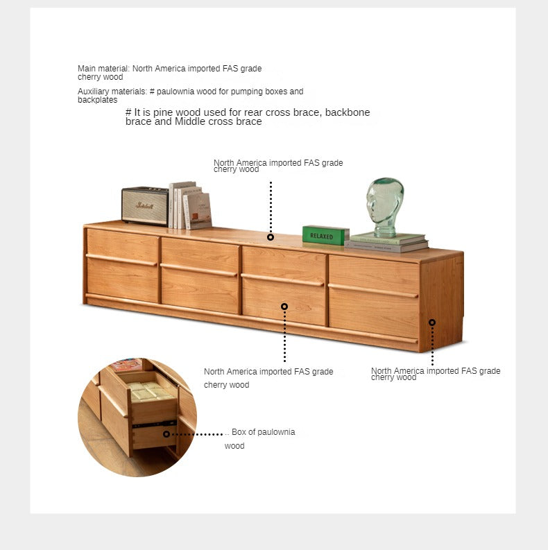 Сherry Solid Wood Modern Floor Storage Locker TV Cabinet.