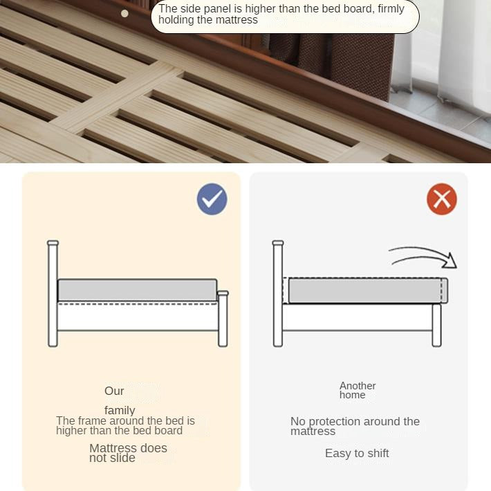Birch solid wood white cream platform bed, headboard-free bed