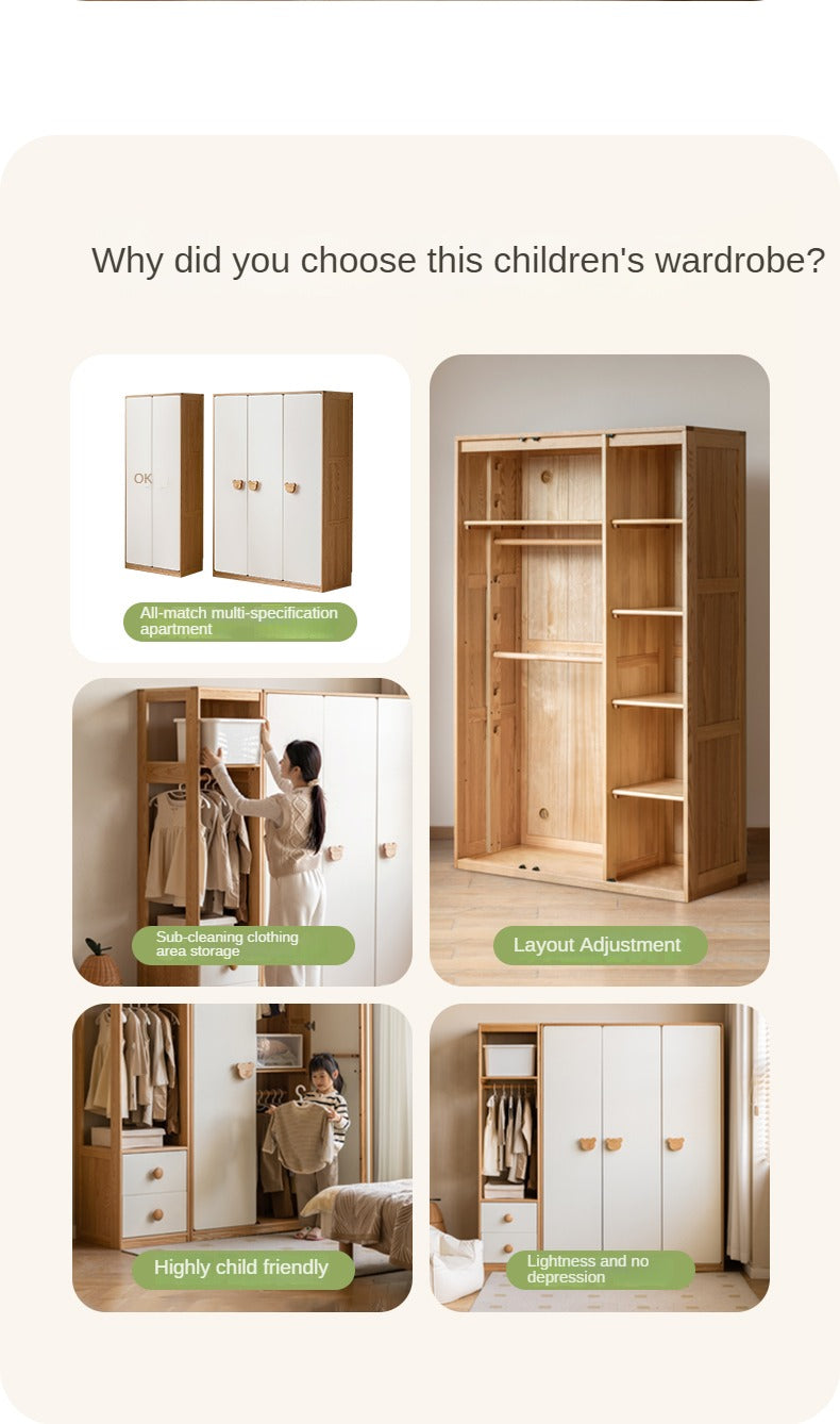 Oak Solid Wood Children's Wardrobe Combination