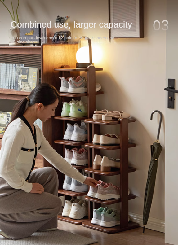 Beech Solid Wood, Solid Rubberwood Ultra-Narrow Shoe Cabinet