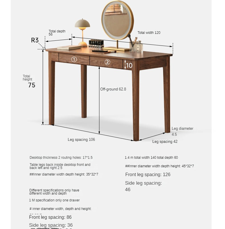 Black Walnut Solid Wood Desk With Drawers