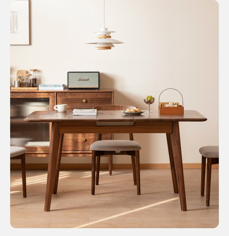 Black Walnut, Ash Solid Wood Telescopic Retractable Dining Table