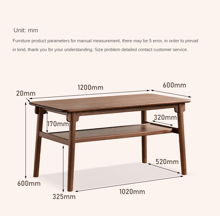 Ash, Black Walnut Solid Wood Double-Layer Coffee Table