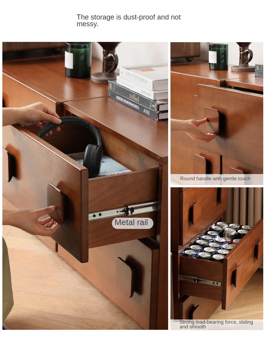 Poplar, Black Walnut, Ash, Cherry, Oak Solid Wood Retro Module Combination TV Cabinet.