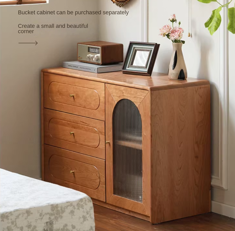 Cherry Solid Wood Retractable French Retro Dressing Table.