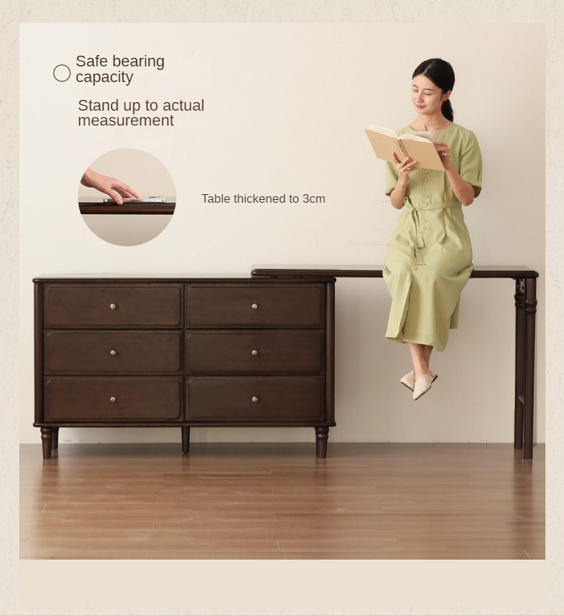 Black Walnut, Poplar Solid Wood American Retro Retractable Dressing Table.