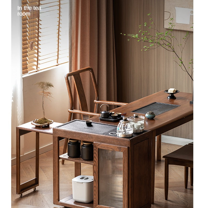 Oak, Ash Solid Wood Retractable Tea Table Tea Maker Integrated
