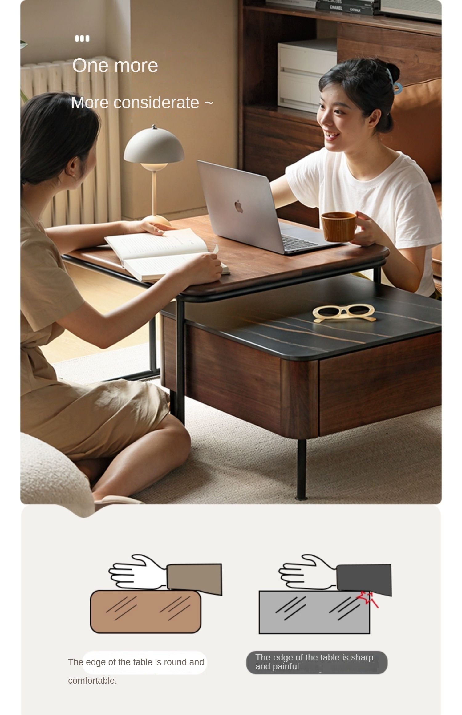 Sandalwood, Oak, Black Walnut Solid Wood Slate Top Coffee Table