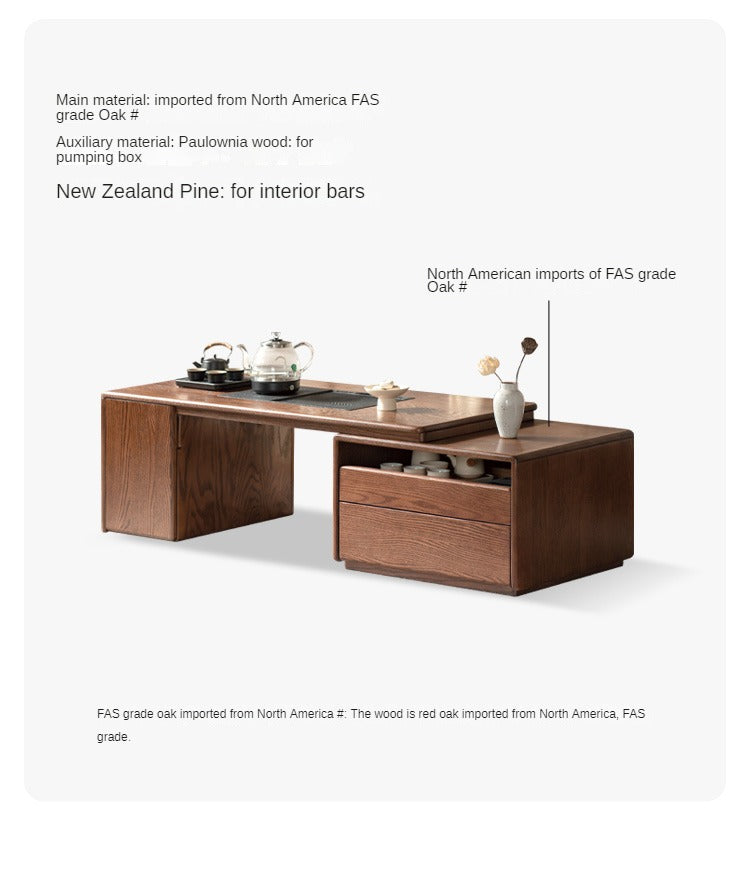Oak, Black Walnut Solid Wood Retractable Modern Tea Table