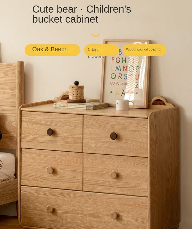 Oak Solid Wood Children's Drawer Cabinet