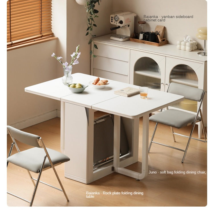 Poplar Solid Wood Cream Wind Rock Slab Folding Dining Table