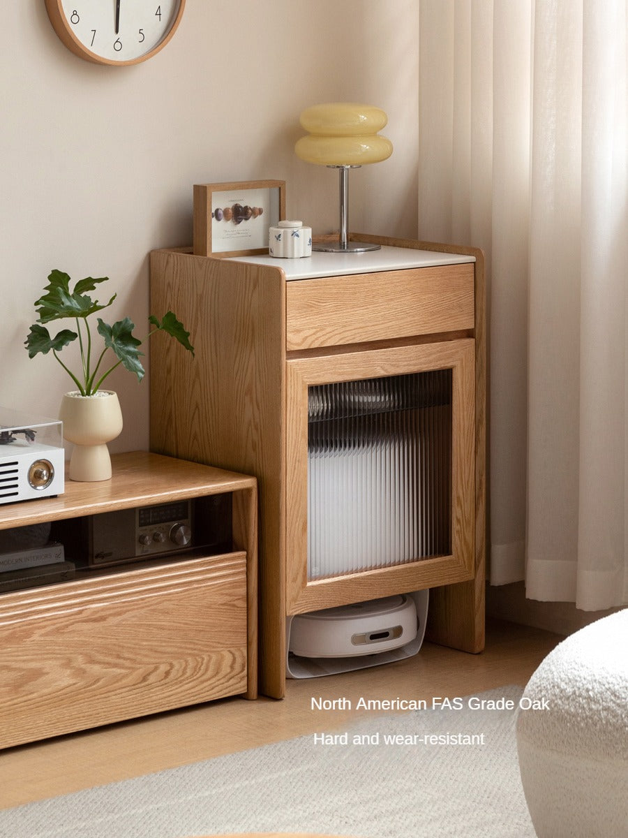 Oak Solid Wood Sweeping Robot Storage Side Cabinet Rock Slab