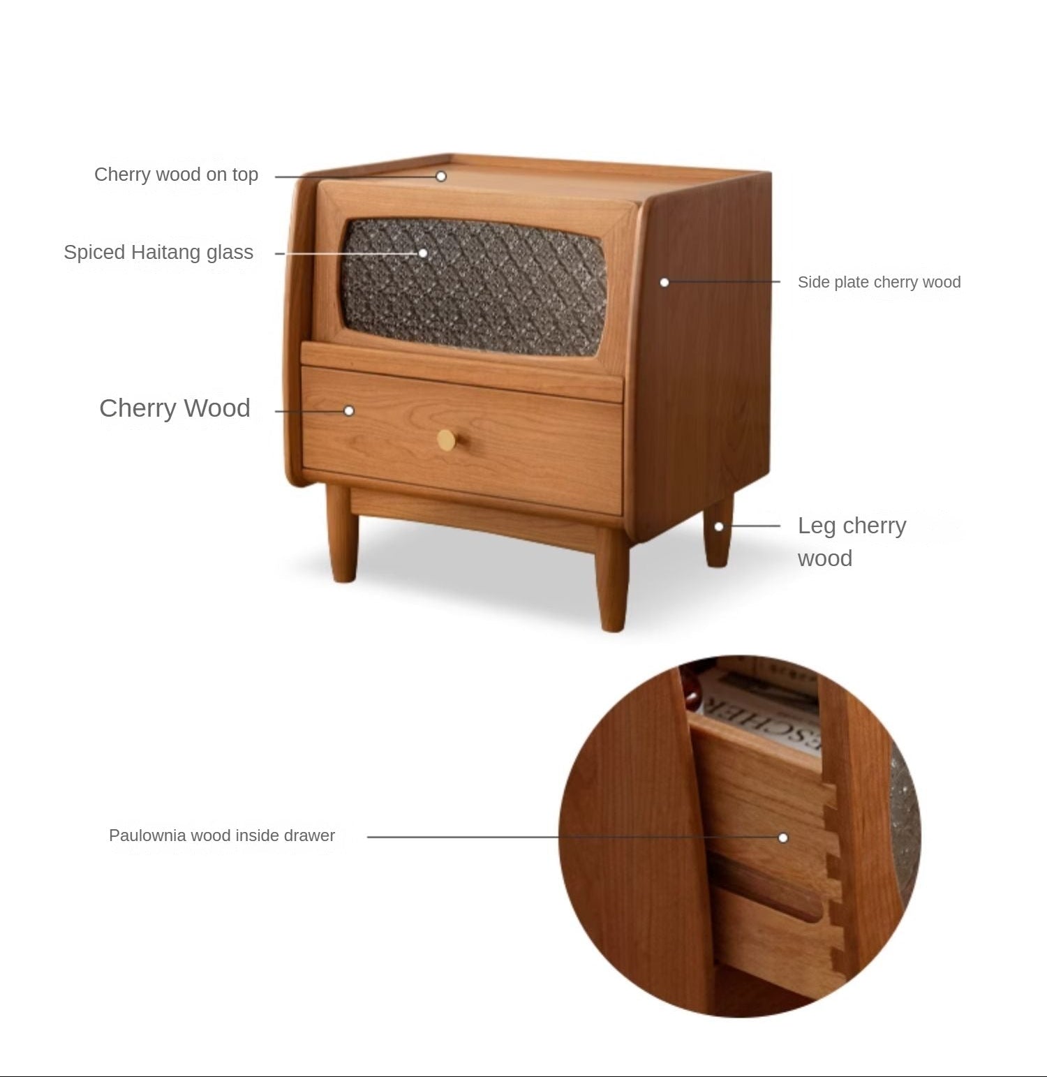 Cherry Solid Wood Nightstand.