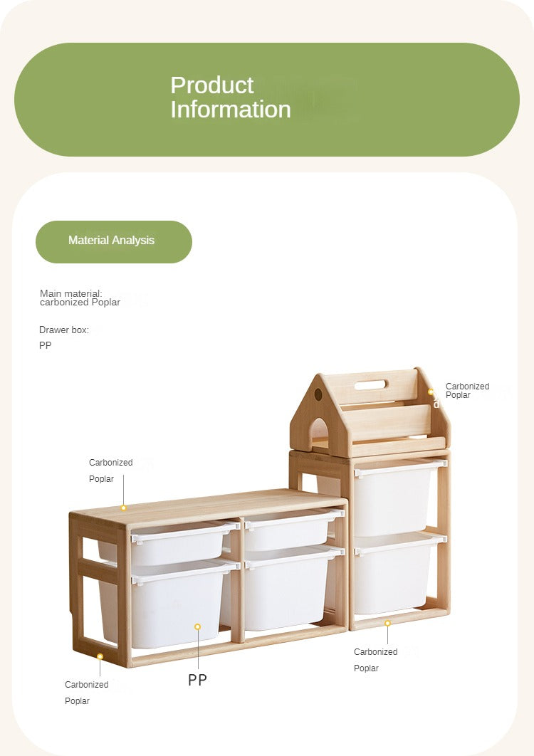 Poplar Solid Wood Children's Storage Rack Montessori Toy Storage