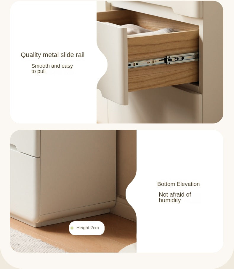 Tulipwood, Solid Rubberwood Storage Cream Drawer Dresser