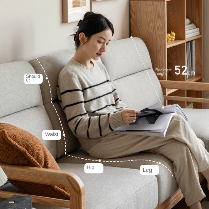 Oak Solid Wood Fabric Sofa.