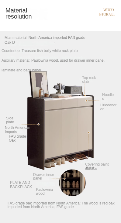 Oak, Rubberwood Solid Wood Porch Cabinet, Shoe Cabinet Slate Top