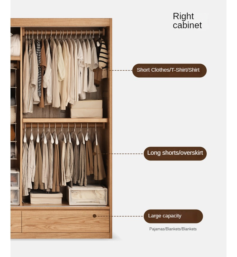 Oak, Ash Solid Wood Wardrobe Sliding Door Modern.