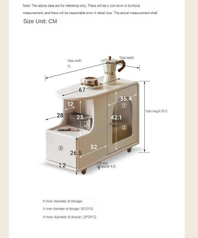 Solid RubberWood Edge Side Table French Cream Style