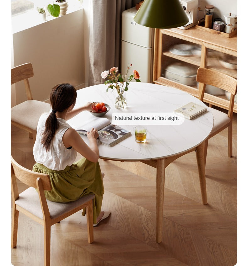 Oak Solid Wood Folding Rock Board Expandable Dining Table