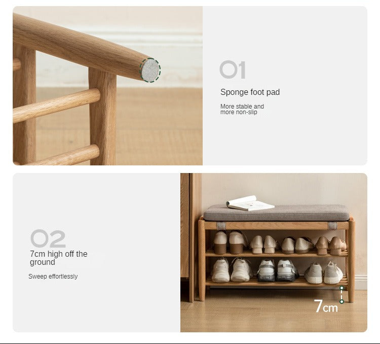 Oak Solid Wood, Solid Rubberwood Modern Shoe Changing Stool