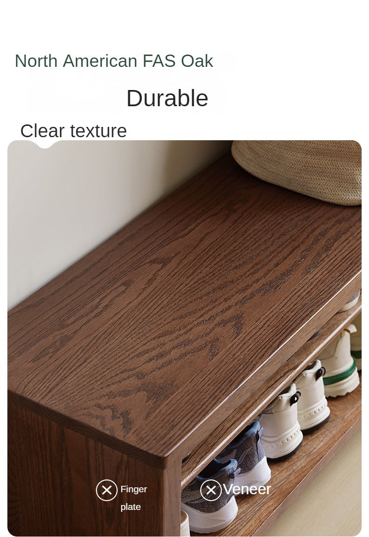 Oak Solid Wood Shoe Stool For Home Entrance