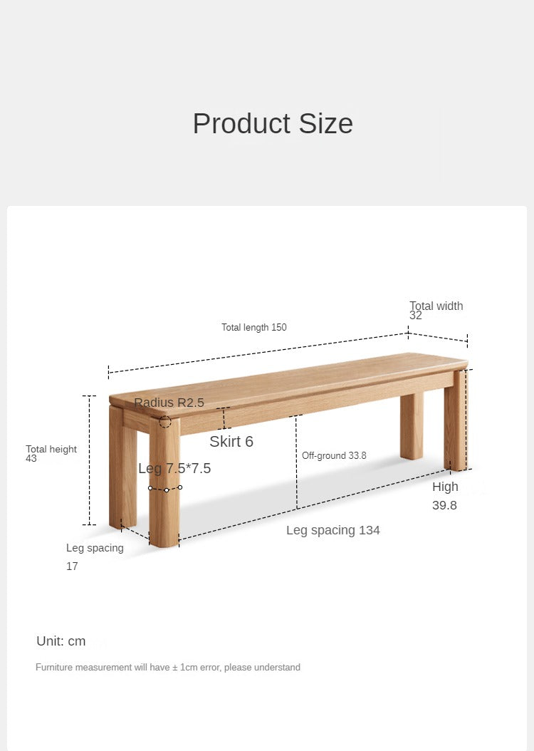 Oak Solid Wood Long Nordic Modern Bench
