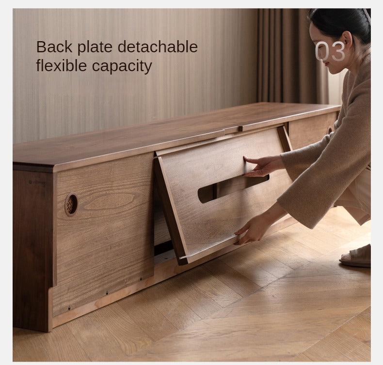 Black Walnut, Sandalwood, Ash, Oak Solid Wood Italian Light Luxury Floor TV Cabinet.