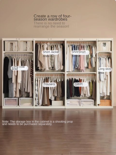 Poplar Solid Wood Modern Lighted Locker White Cream Style Wardrobe.