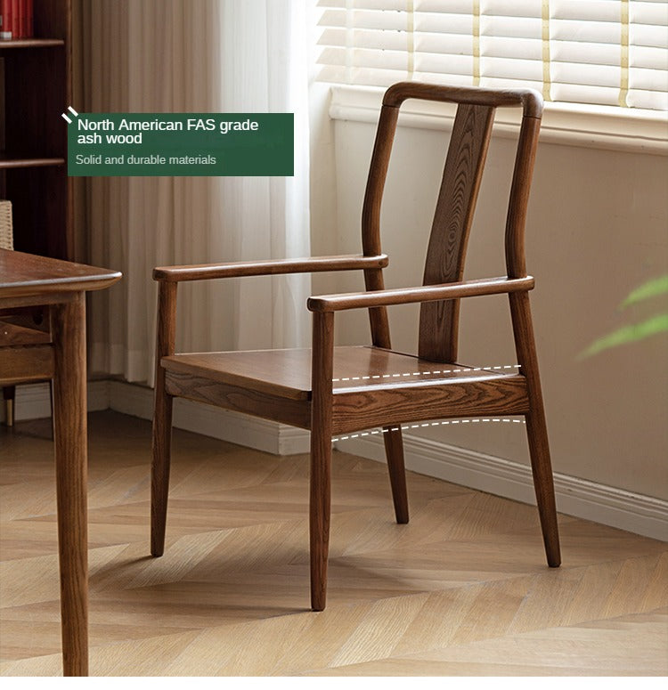 Black Walnut, Ash Solid Wood Backrest Dining Armchair