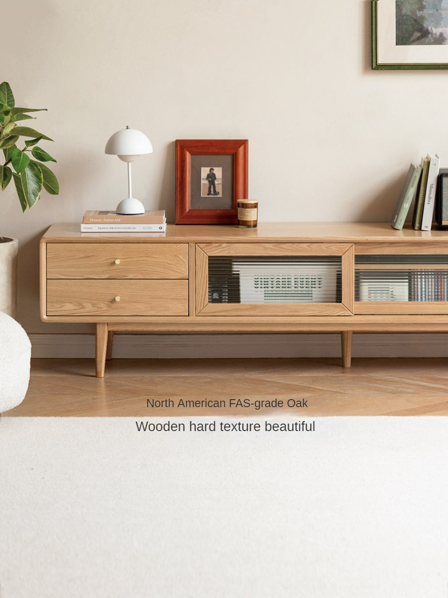 Oak, Ash Solid Wood TV Stand Sliding Door