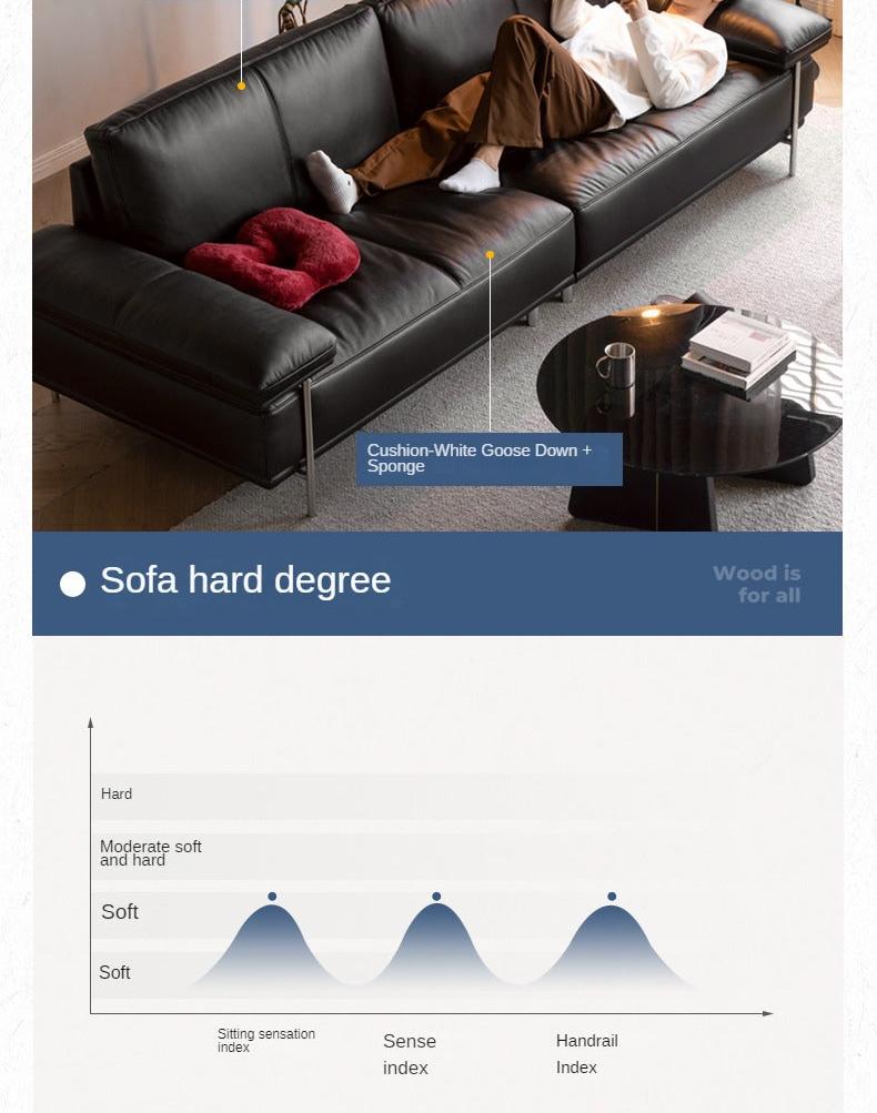 Leather Italian First Layer Yellow Cowhide Straight Sofa.