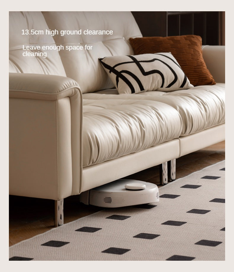 Leather Straight Italian Style Light Luxury Sofa,