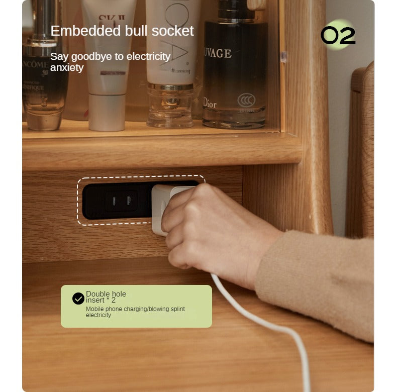 Oak, Ash Solid Wood Vanity Table with Shelf.