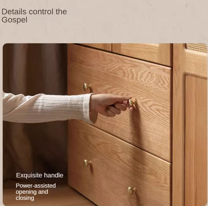 Oak Solid Wood Free Combination Wardrobe Rattan Door.