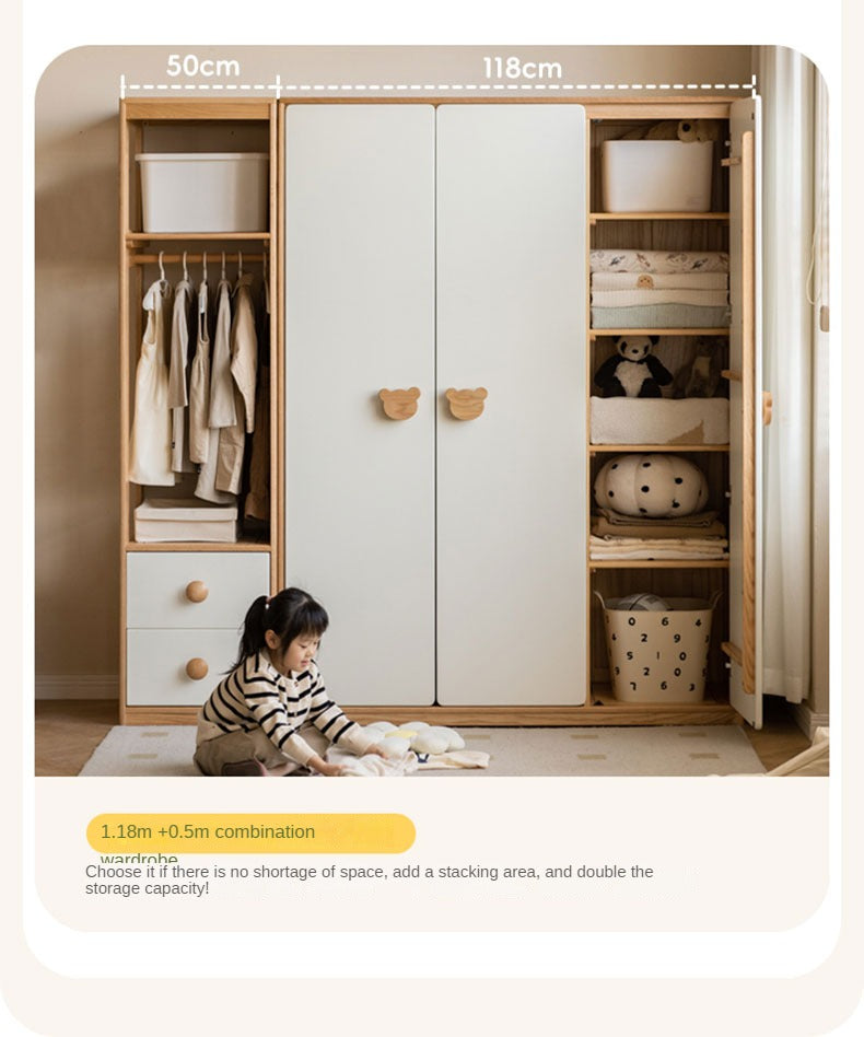 Oak Solid Wood Children's Wardrobe Combination