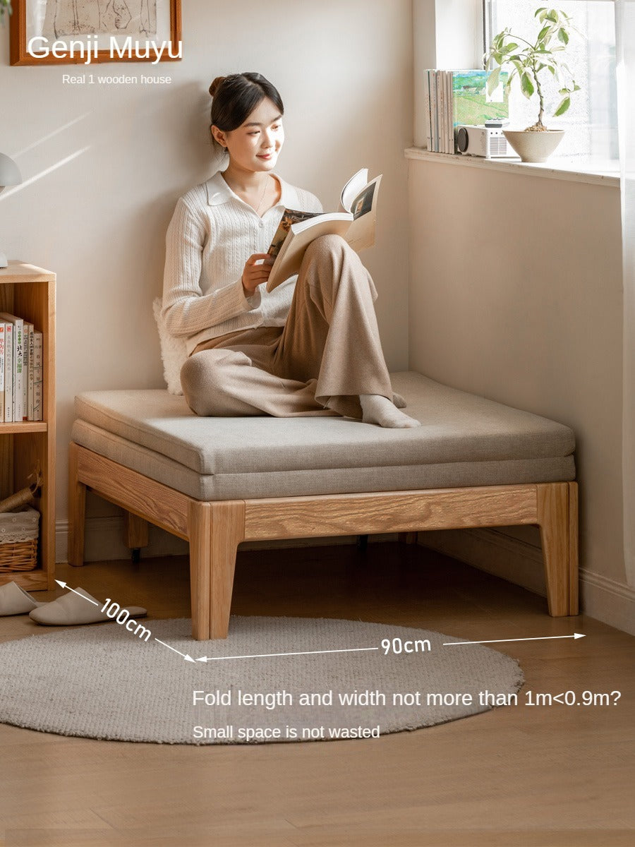 Oak Solid Wood Folding Sofa Bed, Retractable Sofa: