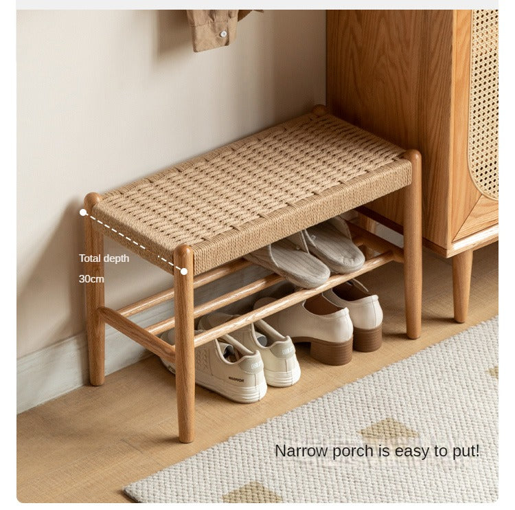 Oak Solid Wood Modern Rope Shoe Bench