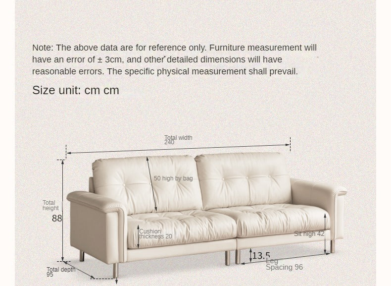 Leather Straight Italian Style Light Luxury Sofa,