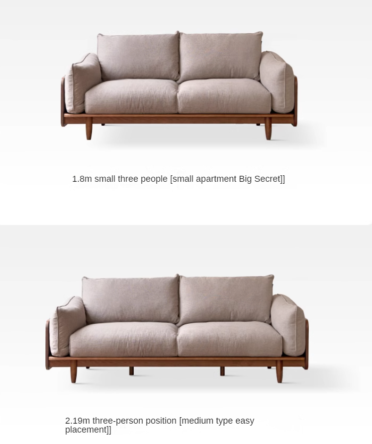 Oak Solid Wood Leather, Fabric Straight Sofa.